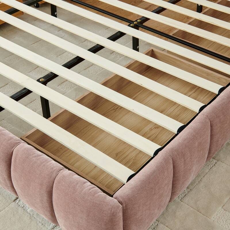 Roomfitters King Upholstered Platform Bed with Storage, Chenille Fabric Frame with Headboard