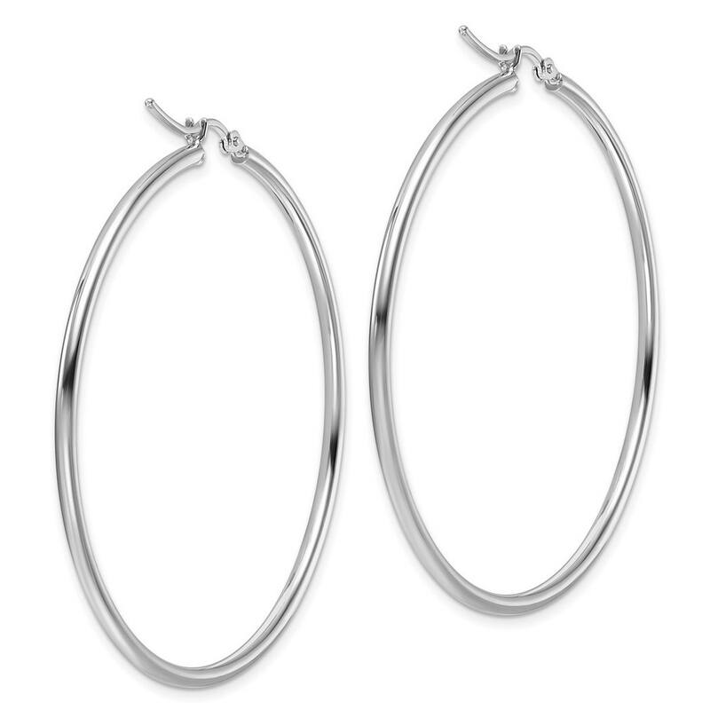 Curata 10k White Gold Polished Hinged 50x2mm Round Hoop Earrings
