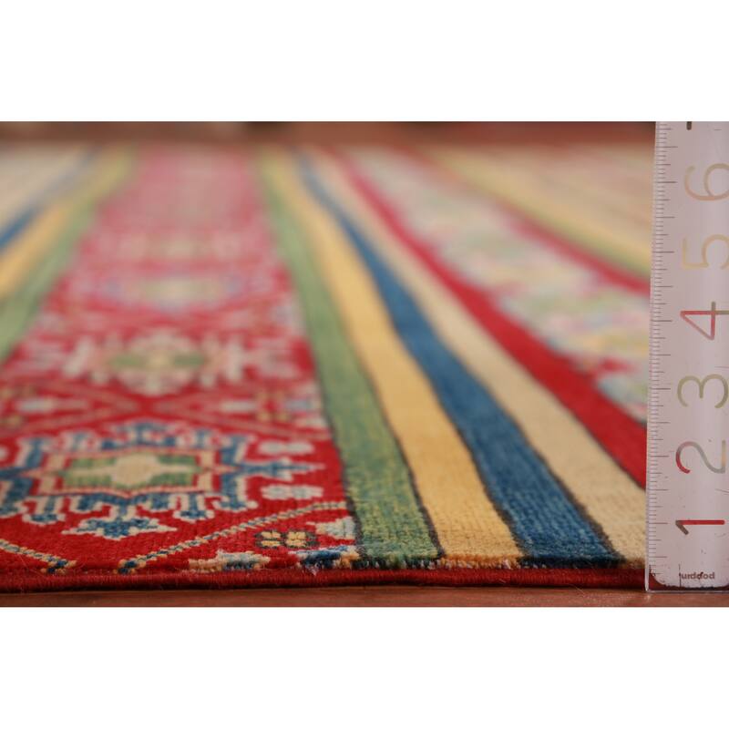 Hand Knotted Oriental 100% Wool Carpet Traditional Geometric Multi-Colored Kazak Area Rug - 12' 11'' X 9' 10''