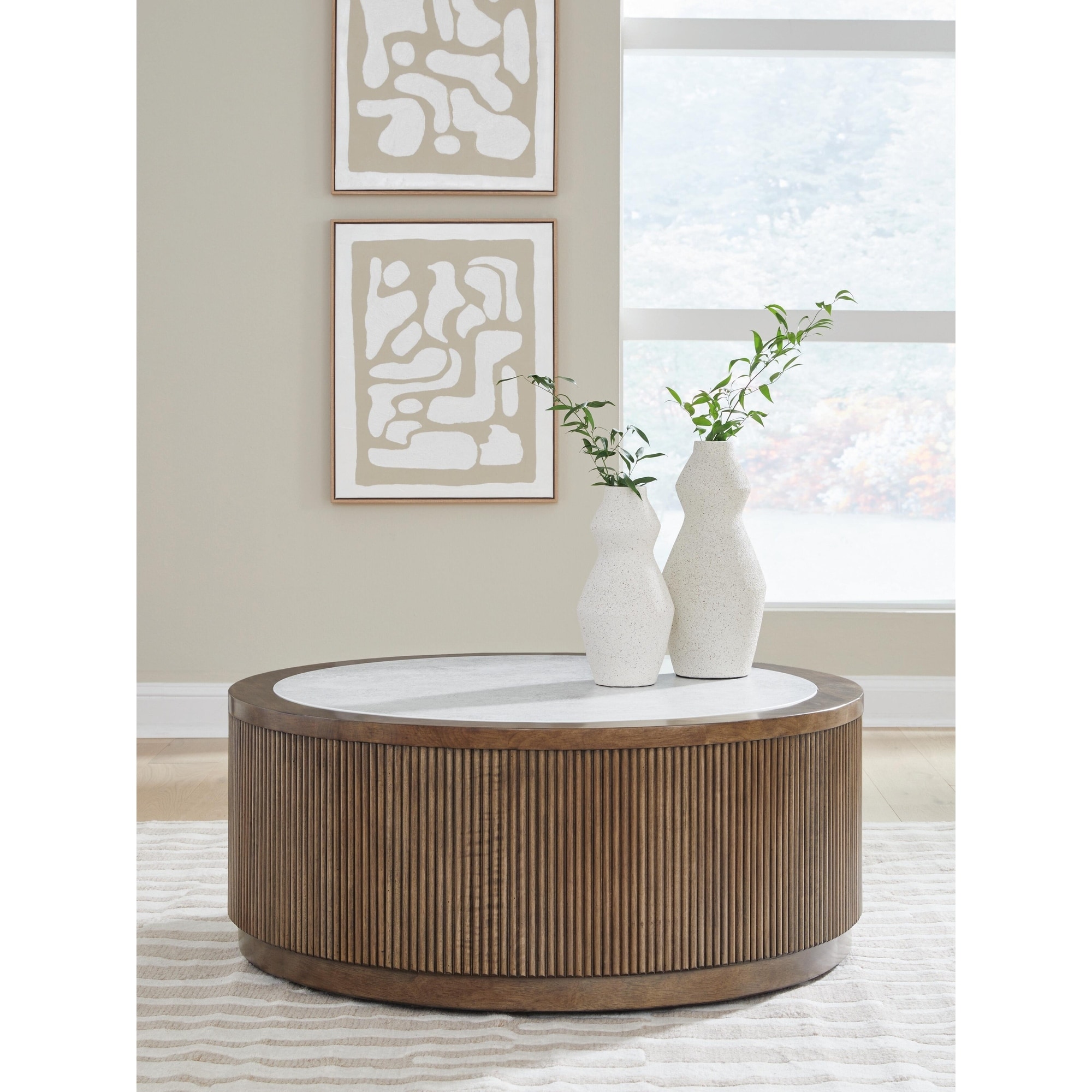 Signature Design by Ashley Hadonna Brown/White Coffee Table - 42"W x 42"D x 18"H
