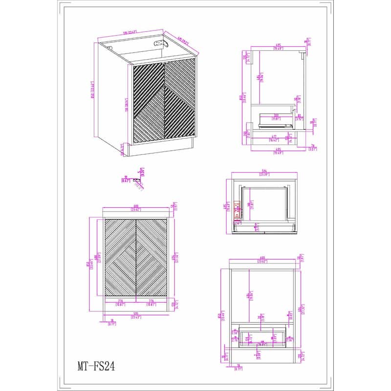 Milano 24" Freestanding Bathroom Vanity with White Acrylic Sink