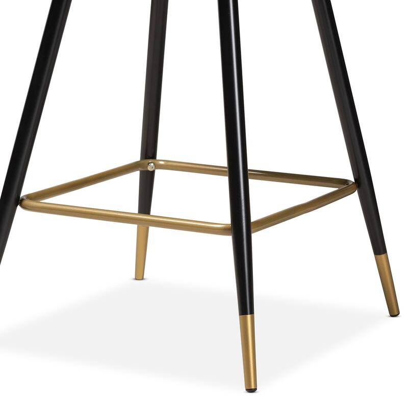 Preston Modern Luxe and Glam Velvet Fabric Upholstered Black and Gold Finished Metal 2-Piece Bar Stool Set