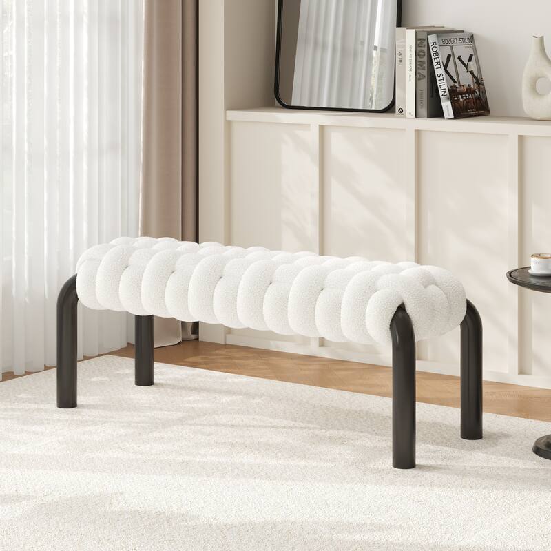 Christopher Knight Home - Teddy Braided Upholstered Bench with Black Metal Legs End-of-Bed Seating