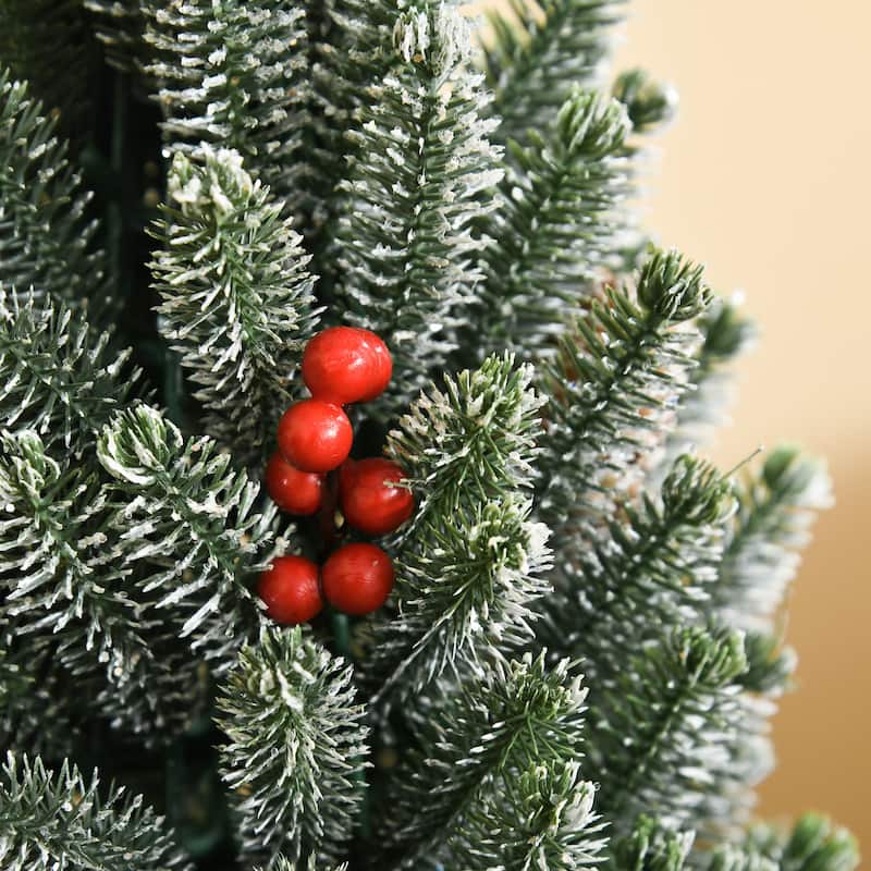 18" Mini Tabletop Xmas Pinecones Tree with Flocked Design and 170 Tips Red Berry for Decorations - 10.75"Dia x 18.5" H