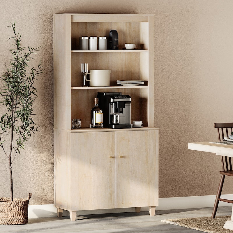 Modern 71" Tall Pantry Cabinet with Doors & Shelves for Dining Room