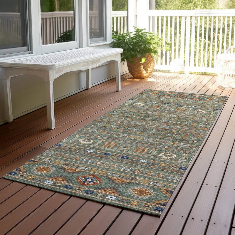 Machine Washable Indoor/ Outdoor Boho Moroccan Chantille Rug - Sage - 2'3" x 7'6"