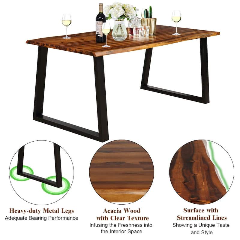Gymax Rectangular Acacia Wood Dining Table Rustic Indoor &Outdoor - Brown + Black - See Details