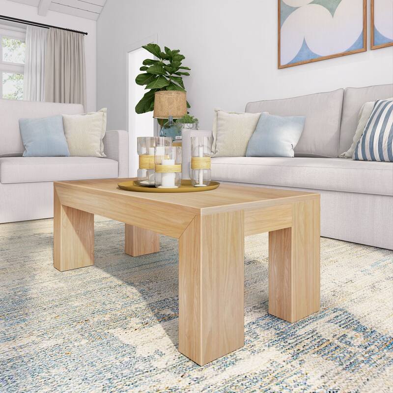 Plank and Beam Modern Rectangular Coffee Table - 40" x 20" - Blonde Wirebrush