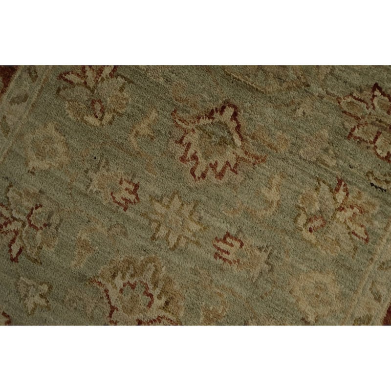 Hand Knotted Oriental 100% Wool Carpet Traditional Floral Green Peshawar Runner Rug - 19' 8'' X 2' 8''