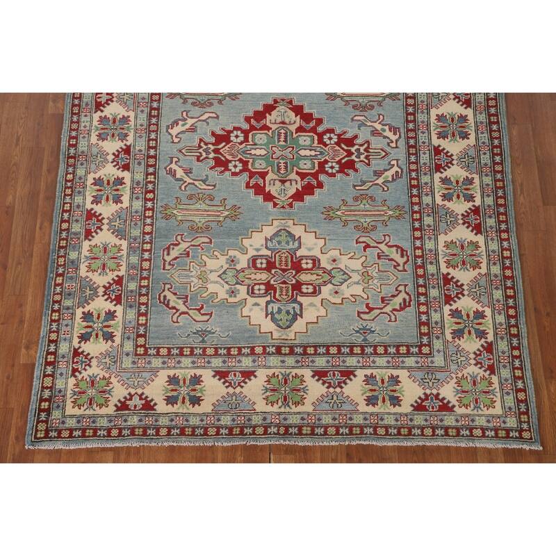Light Blue Kazak Area Rug Hand-Knotted Wool Carpet - 5'6" x 7'4"