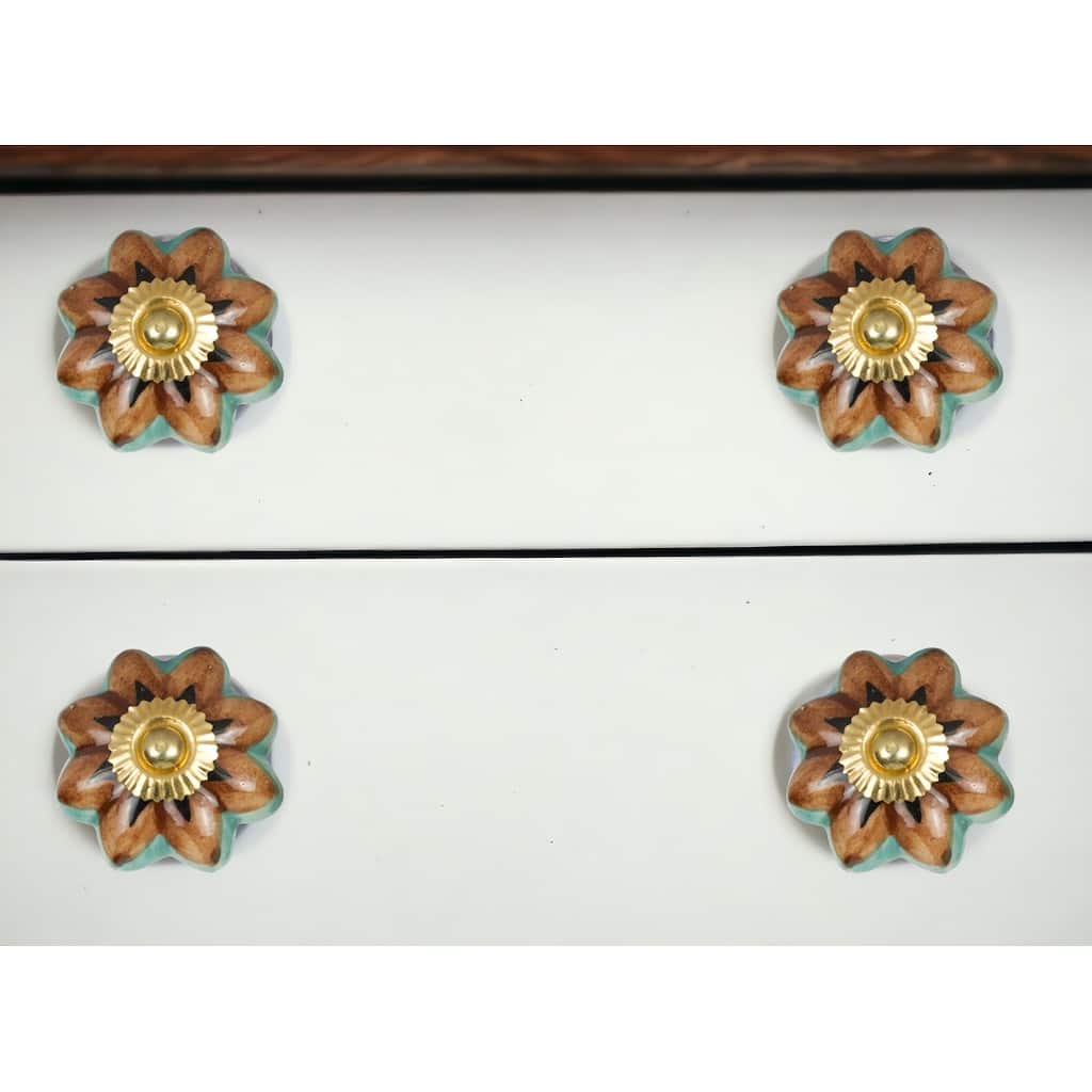 HomeRoots Set of Eight Blue And Red Ceramic And Metal Drawer Pull Knobs - 1.5' X '1.5' X '1.5