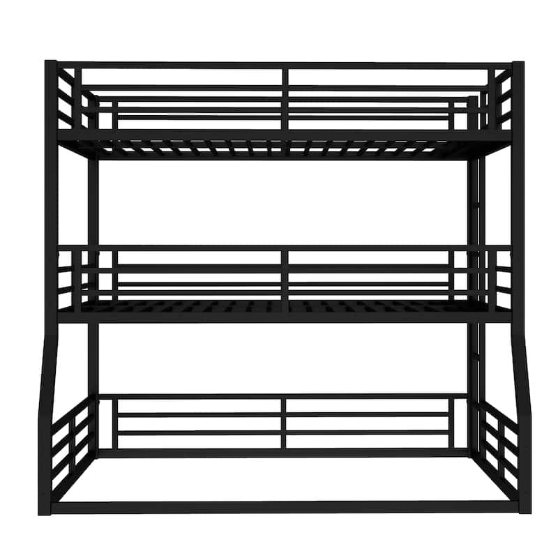 Metal Triple Bunk Bed: Heavy-duty Frame with Safety Guardrails & Noise-reduced Design – Sturdy, Space-saving, Family Bedrooms