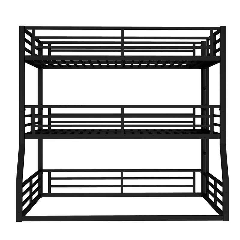Roomfitters Fullover Full over Queen Metal Triple Bunk Bed with Safety Guardrails, Heavy-Duty Noise-Reduced Frame, Black