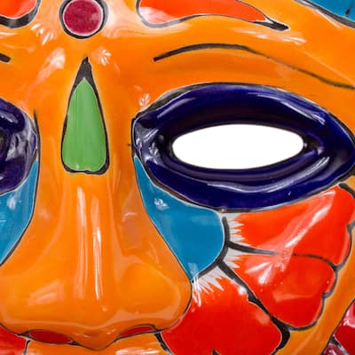 Novica Handmade Chicha Penacho Ceramic Mask