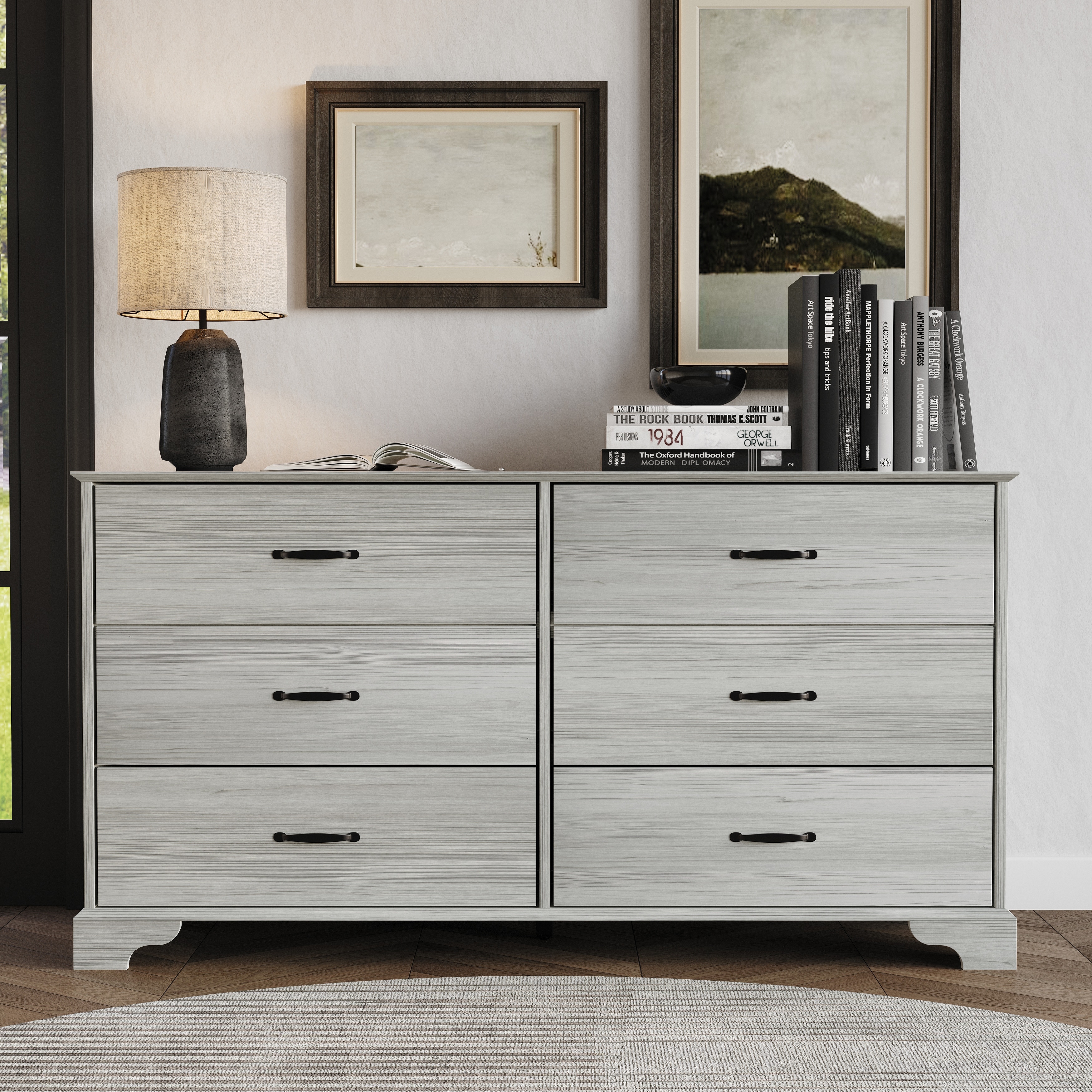 Clayfell Harley 6-Drawer Dresser, Modern Bedroom Storage Furniture, Light Gray Finish, Easy Assembly