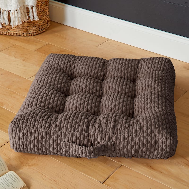Sorra Home Indoor Soft Chunky Corduroy Tufted Floor Pillow with Handle - 24 in x 24 in x 5 in - Becklee Chocolate