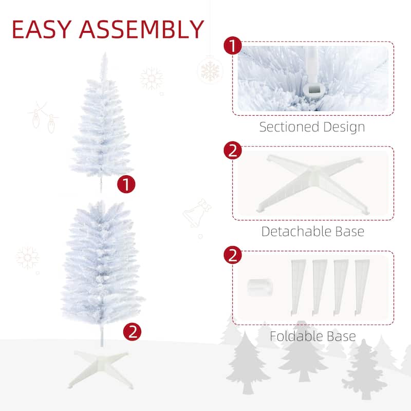 HOMCOM Flocked Artificial Pencil Tree - Realistic Branches, Plastic Base, White