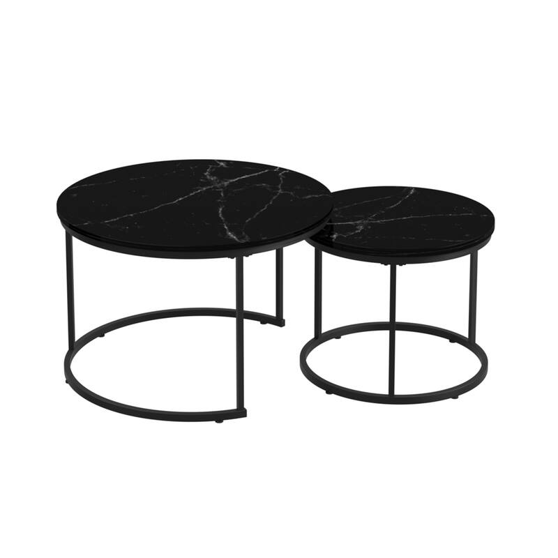 Round Nesting Coffee Table with Sturdy Metal Frame (Set of 2)