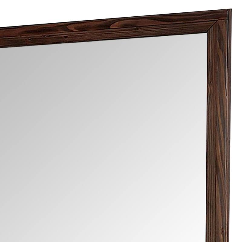 36 Inch Wall Mirror, Molded Trim, Grain Details, Oak Brown