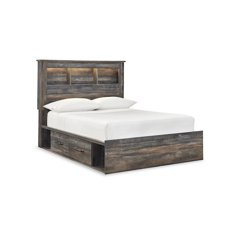 Drystan Rustic Brown Bookcase Bed with 2 Under Bed Storage Drawers