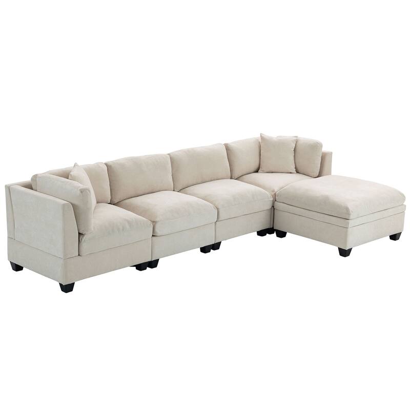 Modular L-Shaped Sectional Sofa with Removable Storage Ottoman, Upholstered Sofa Couch with 2 Hidden Cup Holders for Living Room