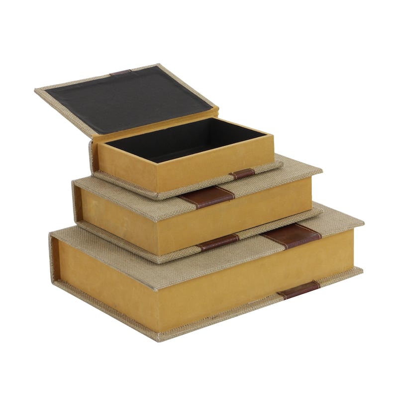 Roche River Decor - Linen Fabric Chevron Patterned or Texxtured Faux Book Storage Box - Set of 3 or 4 Multi-Colored