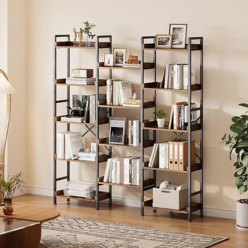 5 Tier Bookshelf, Bookcase with 14 Open Display Shelves - Brown