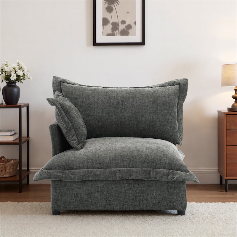 Double Layer Cushion Comfy Cloud Modular Sectional Sofa Couch Ottoman - DarkGrey-Armchair-LeftFacing - Left Facing