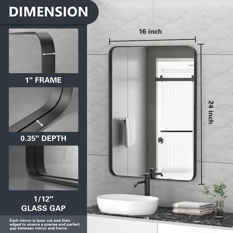 Modern Rounded Rectangle Wall Mirror with Stainless Steel Frame for Bathroom Vanity(1 Piece)