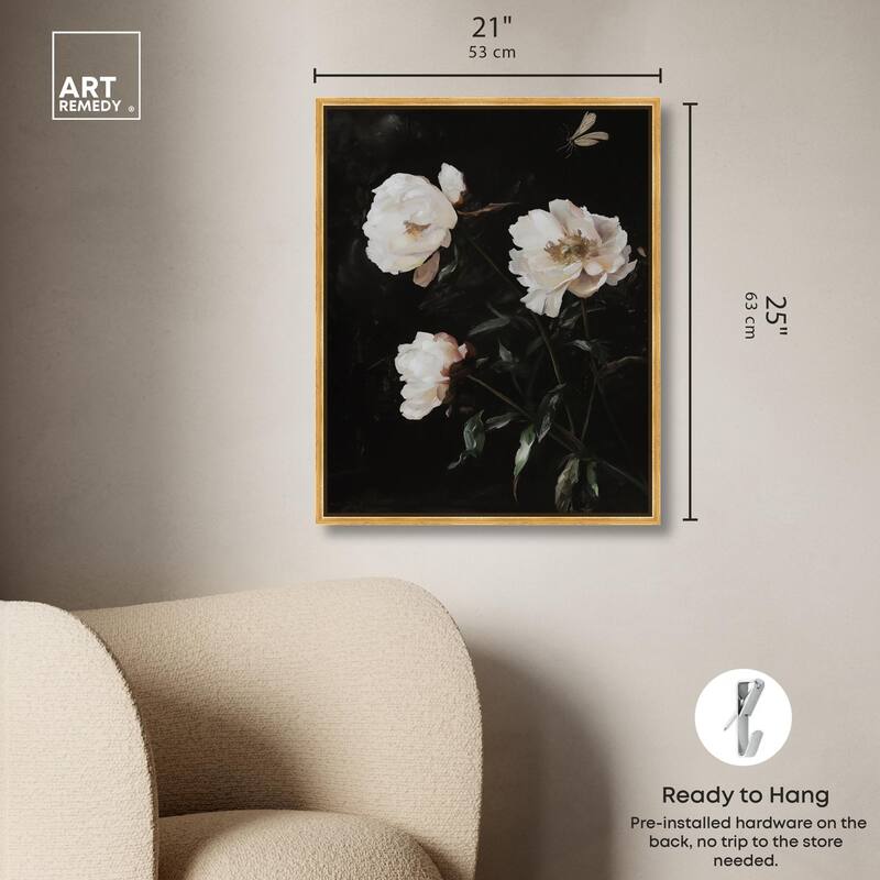 White Peony Nocturne Canvas by Art Remedy