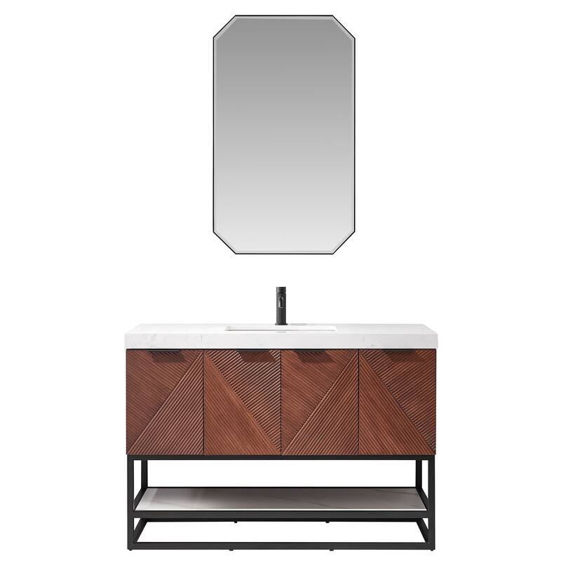 Mahon Single Bath Vanity with Composite Stone Top and Mirror - 48in. - Matte Black Base