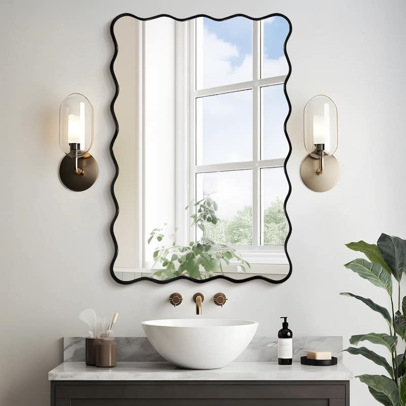 Rectangle Metal Framed Wavy Wall Mirror - 24x36 - Black