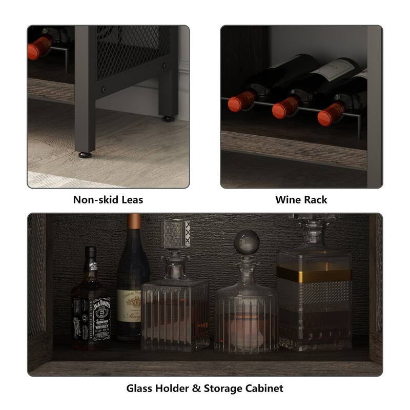 Industrial Wine Bar Cabinet Wood Buffet Cabinet Wine Rack Sideboard - 55“W