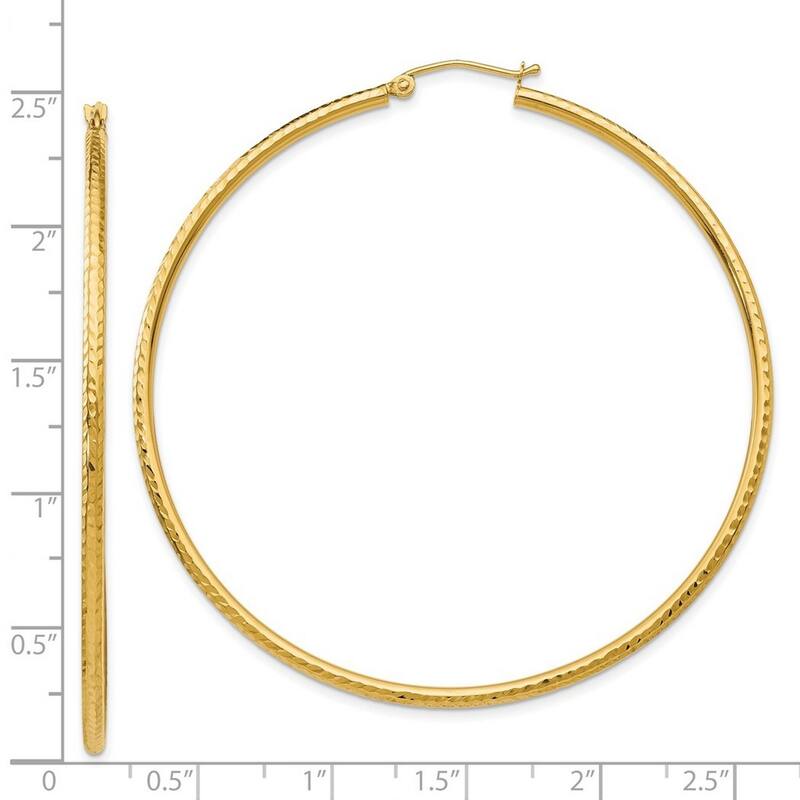 Curata 14k Yellow Gold 14k Diamond-cut 2x60mm Round Tube Hoop Earrings