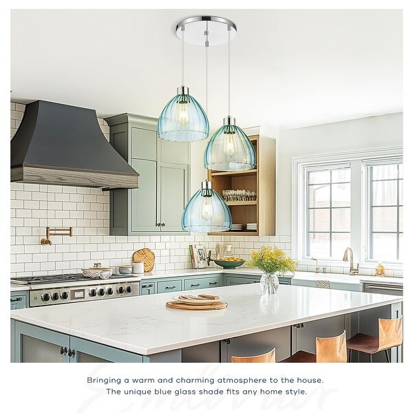 3-Light Cluster Pendant Light, Pendant Light, Blue/Clear Glass