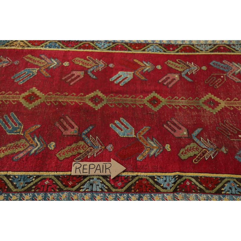 Hand Knotted Oriental 100% Wool Carpet Traditional Geometric Red Karabagh Runner Rug - 12' 0'' X 3' 7''