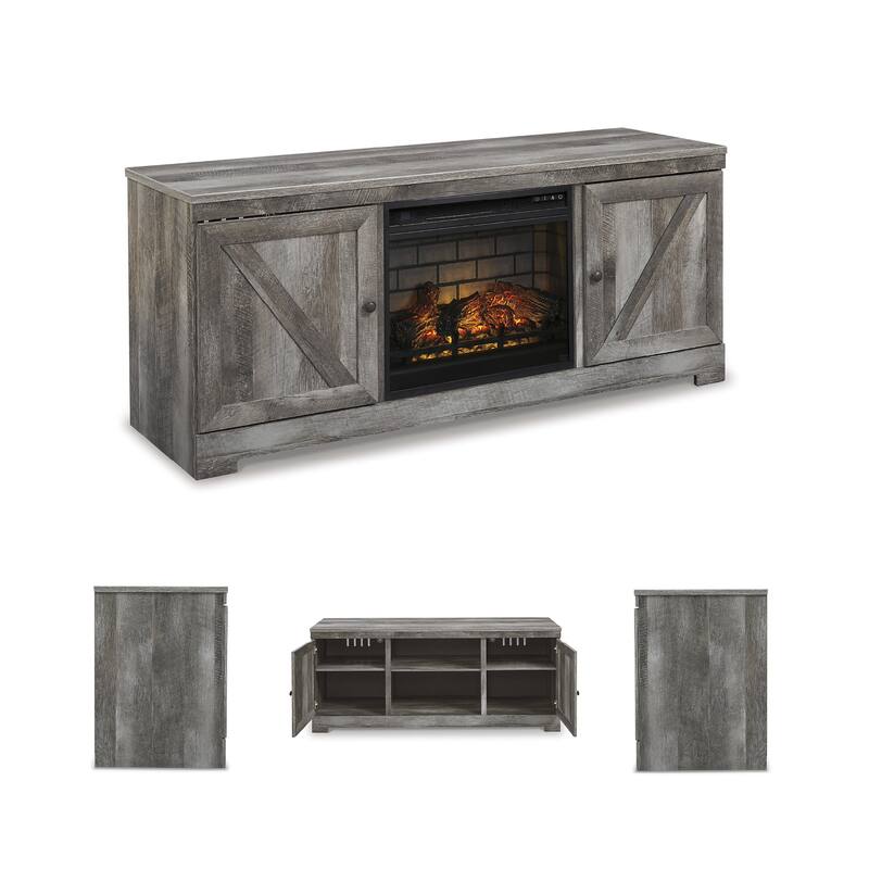 Signature Design by Ashley Wynnlow Gray 63" TV Stand for TVs up to 72" with Electric Fireplace - 63.5"W x 19.5"D x 26"H