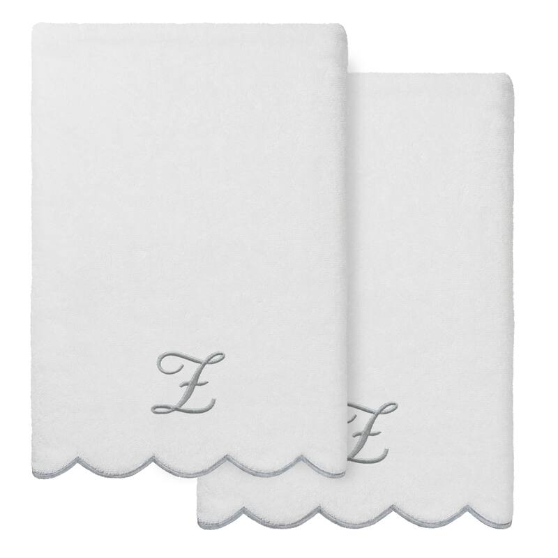 Authentic Hotel and Spa 100% Turkish Cotton Grey ADORNIA Scallop Personalized 2 Piece Bath Towel Set - 2 Bath Towels - Z