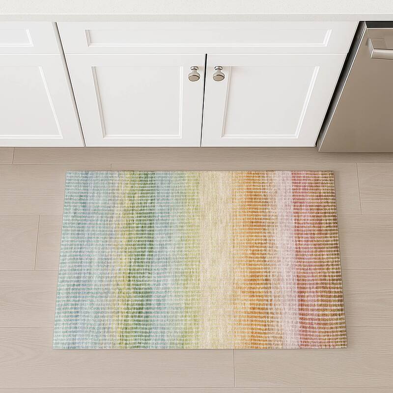 Machine Washable Indoor/ Outdoor Contemporary Stripes Chantille Rug
