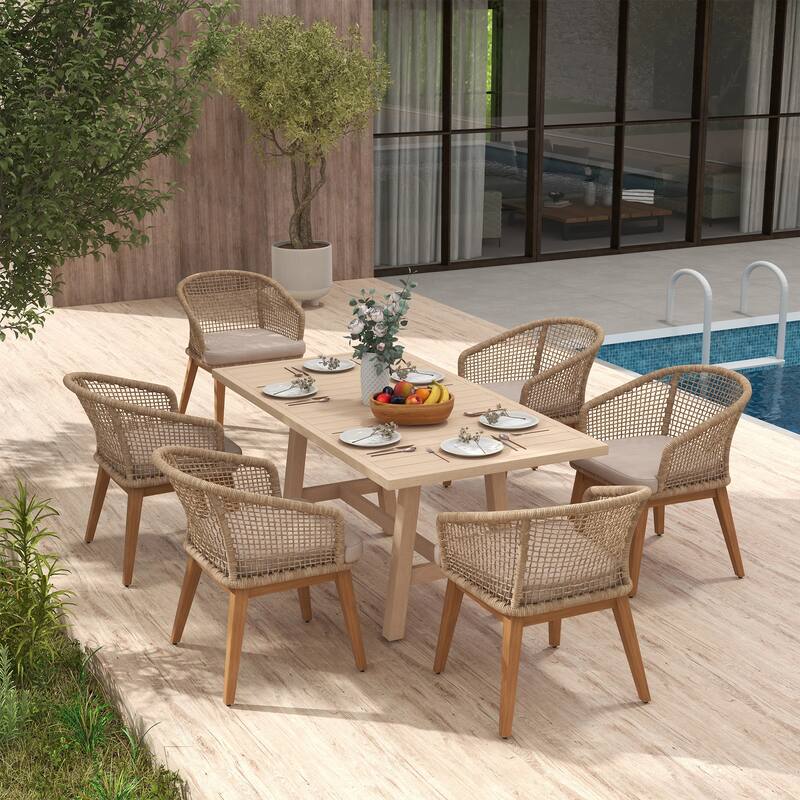 Outdoor Patio 7-Piece Set With Rope-Woven Dining Chairs and Dining Table Set