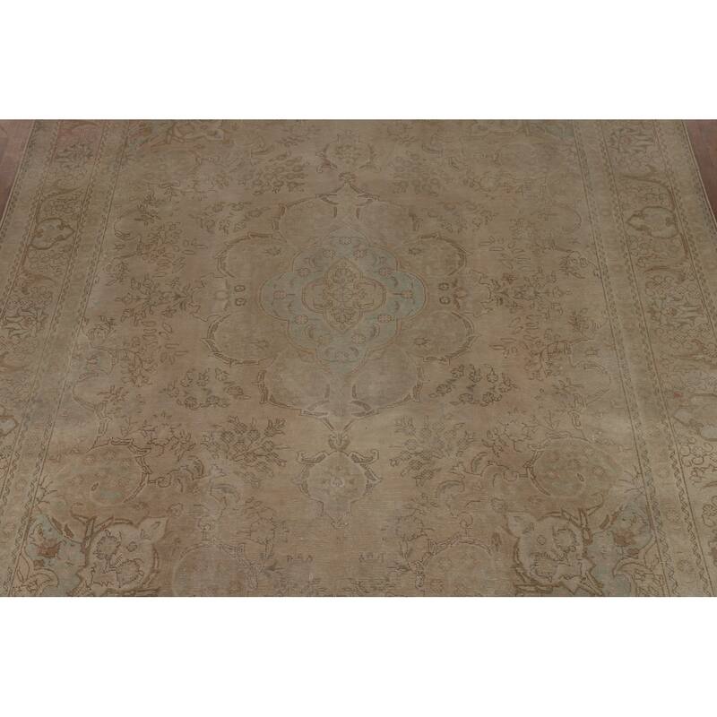 Medallion Tabriz Persian Vintage Area Rug Hand-Knotted Wool Carpet - 9'6" x 12'8"