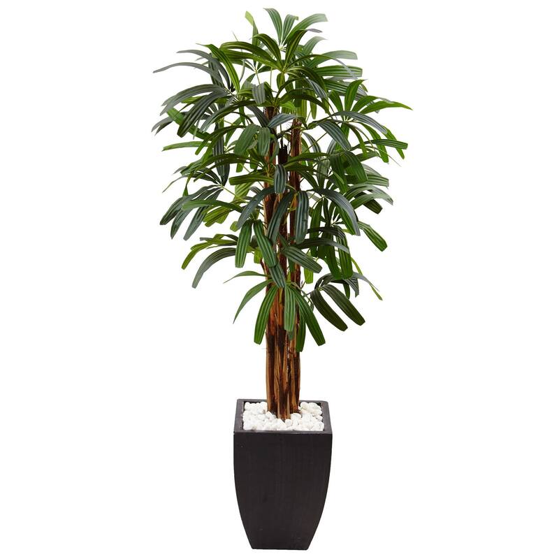 Artificial Palm Tree - 5.5ft Raphis Indoor Tree in Planter - Faux Tropical Plant Decor - Green - 51-60 Inches