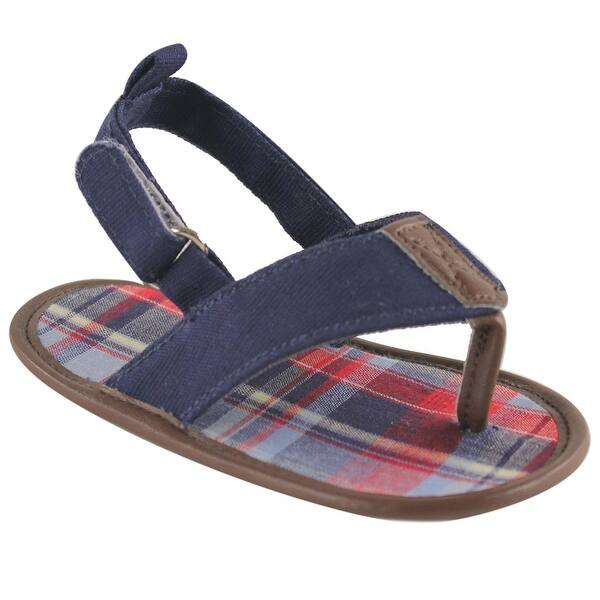 slide 1 of 1, Luvable Friends Baby Boy Crib Shoes, Navy Plaid 0-6 Months - Navy Plaid