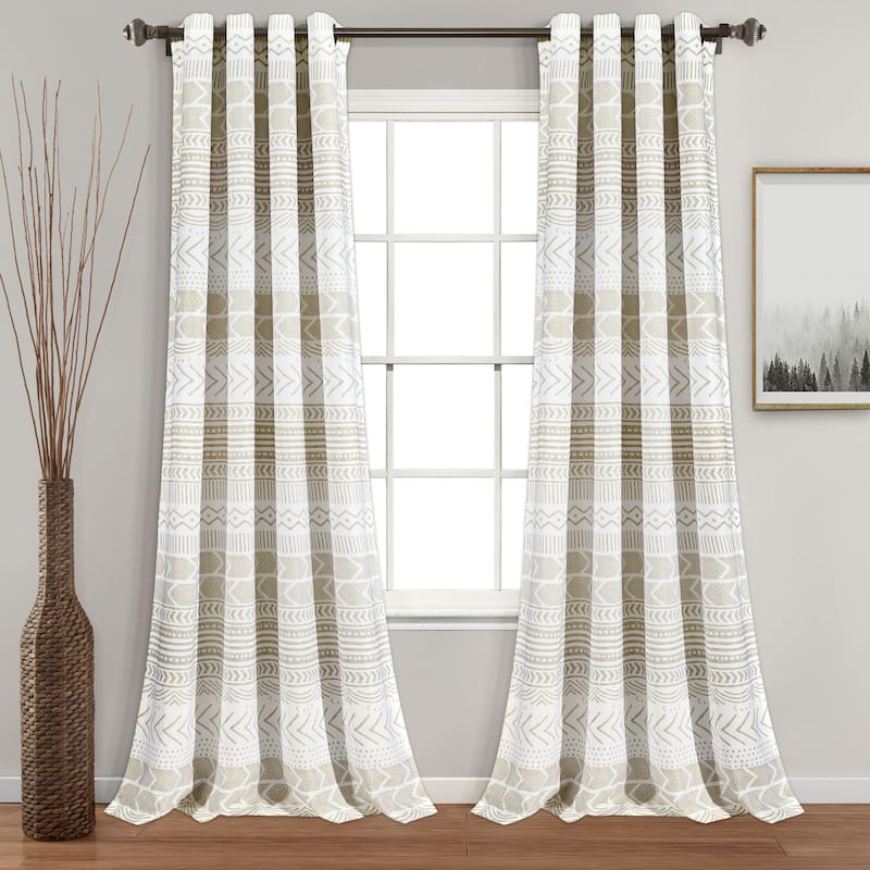 Lush Decor Hygge Geo Room Darkening Window Curtain Panel Pair - 84 Inches - Taupe & White