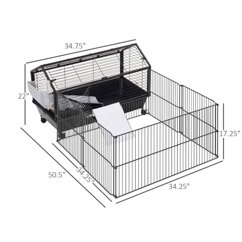 Black Small Playpen Cage with Soft and Comfortable Fleece Ramp - 34.75" L x 50.5" W x 22" H