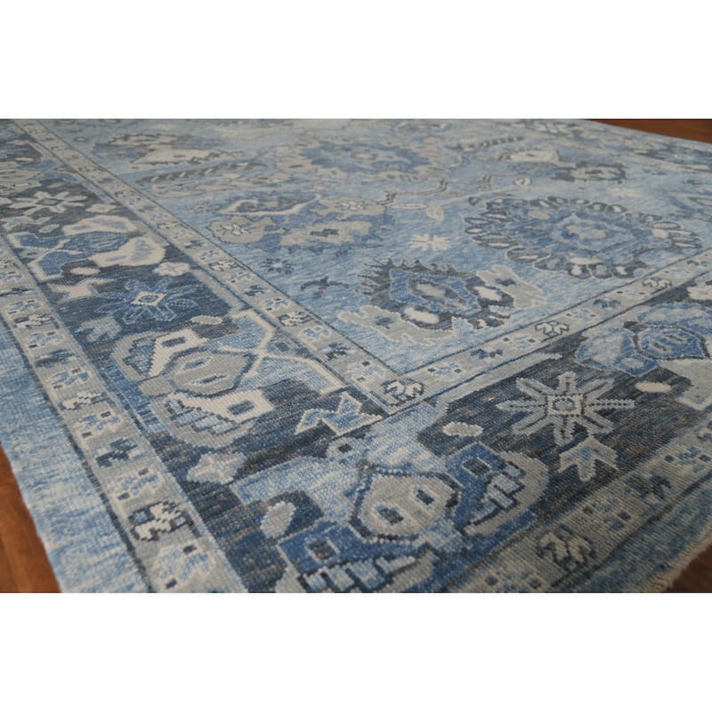 Hand Knotted Oriental 100% Wool Carpet Transitional All-Over Navy Blue & Blues Oushak Area Rug - 11' 1'' X 9' 3''