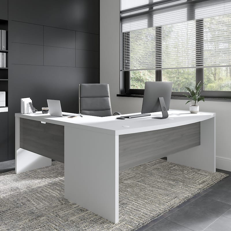 Echo 72W Bow Front L Shaped Desk by Bush Business Furniture - Pure White/Modern Gray