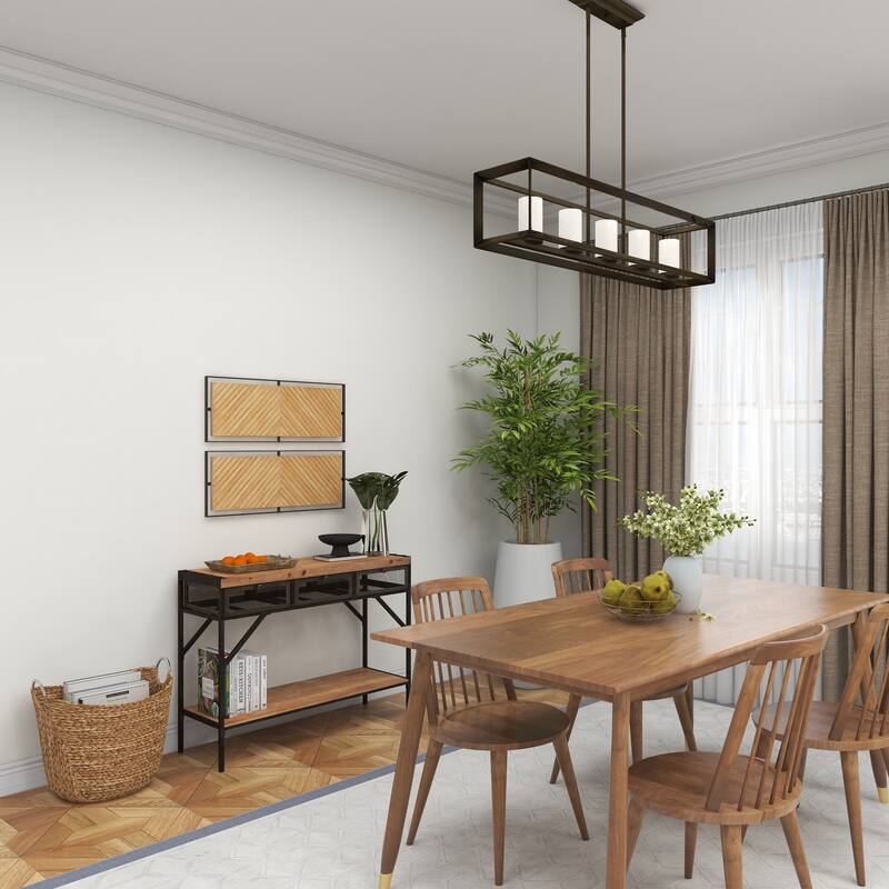 Brown Wooden Handmade Linear Carved Geometric Home Wall Decor with Black Frame (Set of 2)