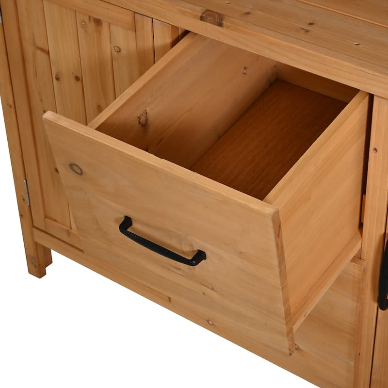 45" Fir Wood Outdoor Potting Bench with Hutch, Cabinets, and Drawers