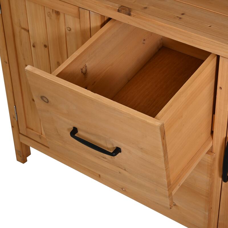 Roomfitters Outdoor Garden Potting Bench with Storage Hutch, Potting Table with Drawers and Cabinets, Shelves